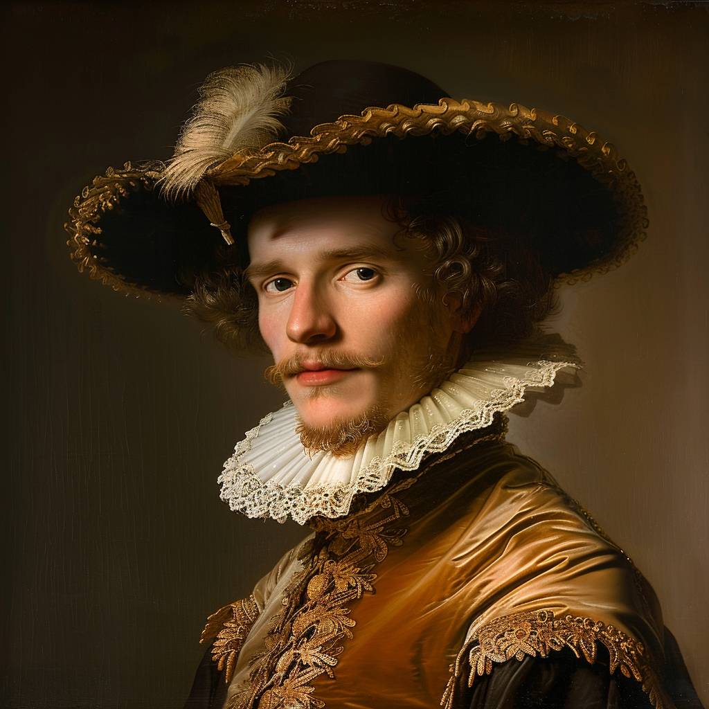 Walter Van Beirendonck-style young man by Rembrandt --v 6.0 --relax