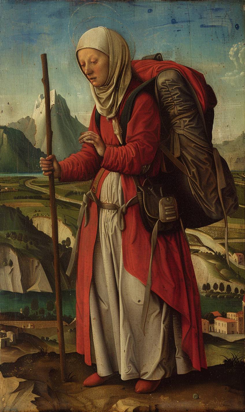 Painting by Antonello da Messina depicting a lady backpacker traveler