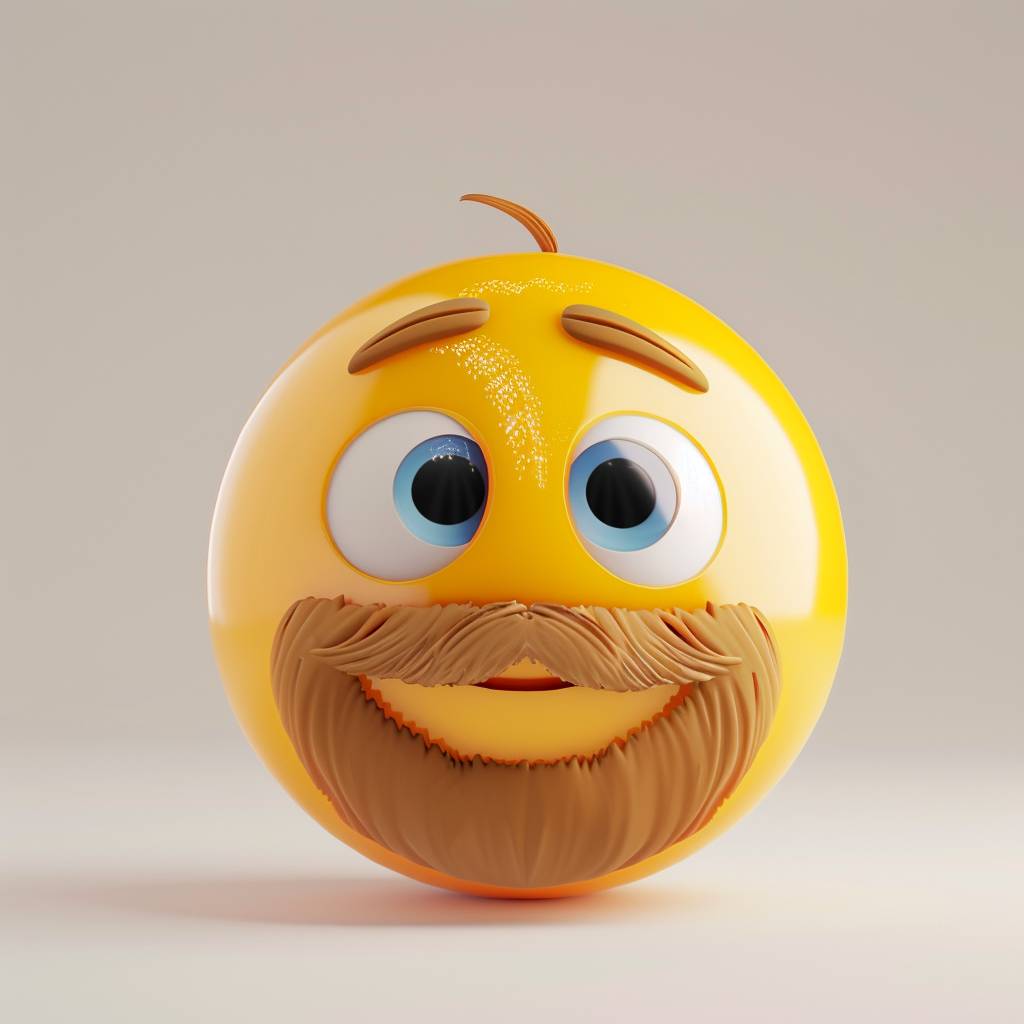 3D render of the bright yellow emoji [eye color] and [beard/hair], [expression], centered against a plain light background, high resolution, detailed facial expressions, expressive eyes, realistic textures.