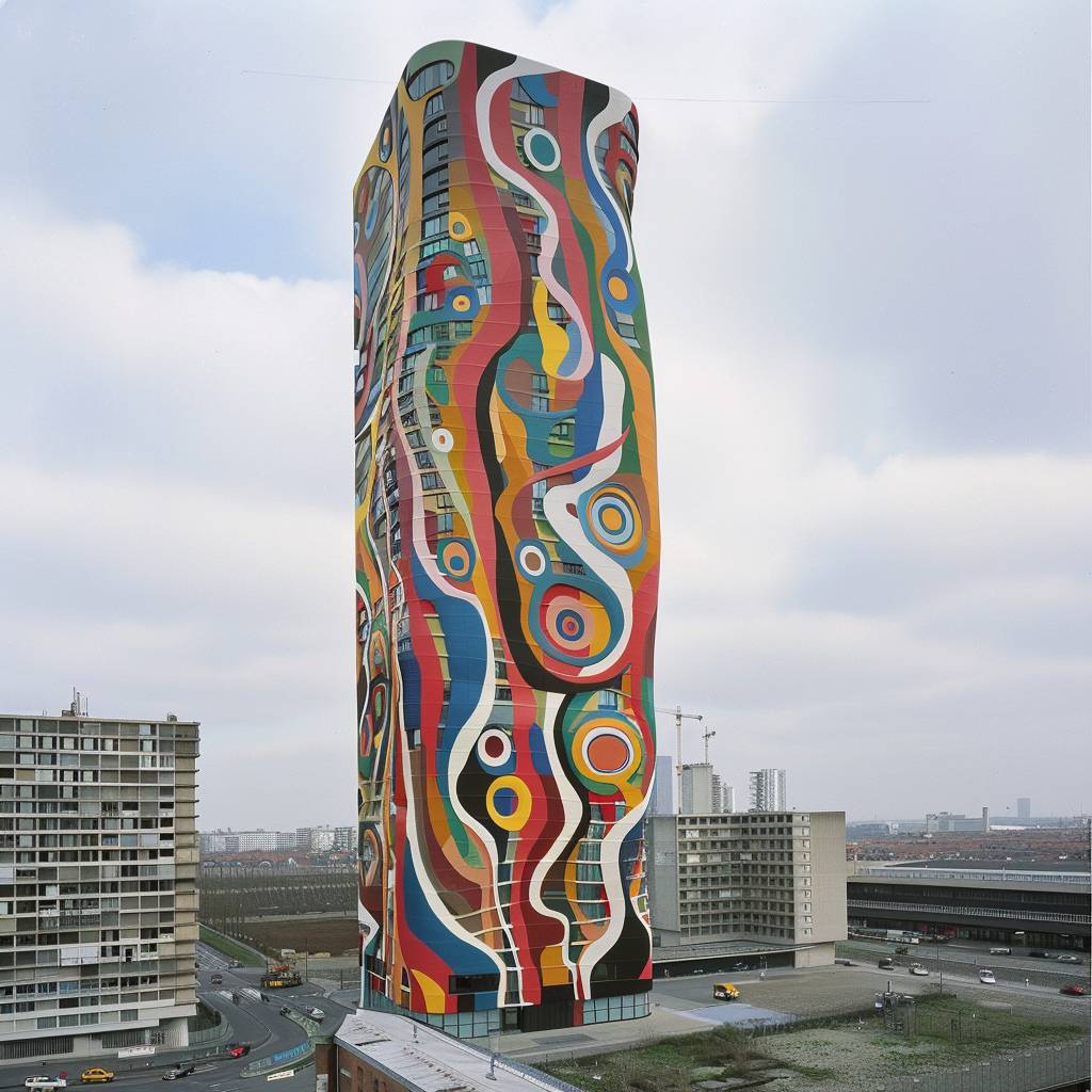 Zaha Hadid's tall building painted by Walter Van Beirendonck --stylize 75 --v 6.0 --relax