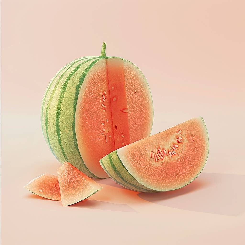 Hyper realistic photo of piel de sapo melon whole and slice, on white background