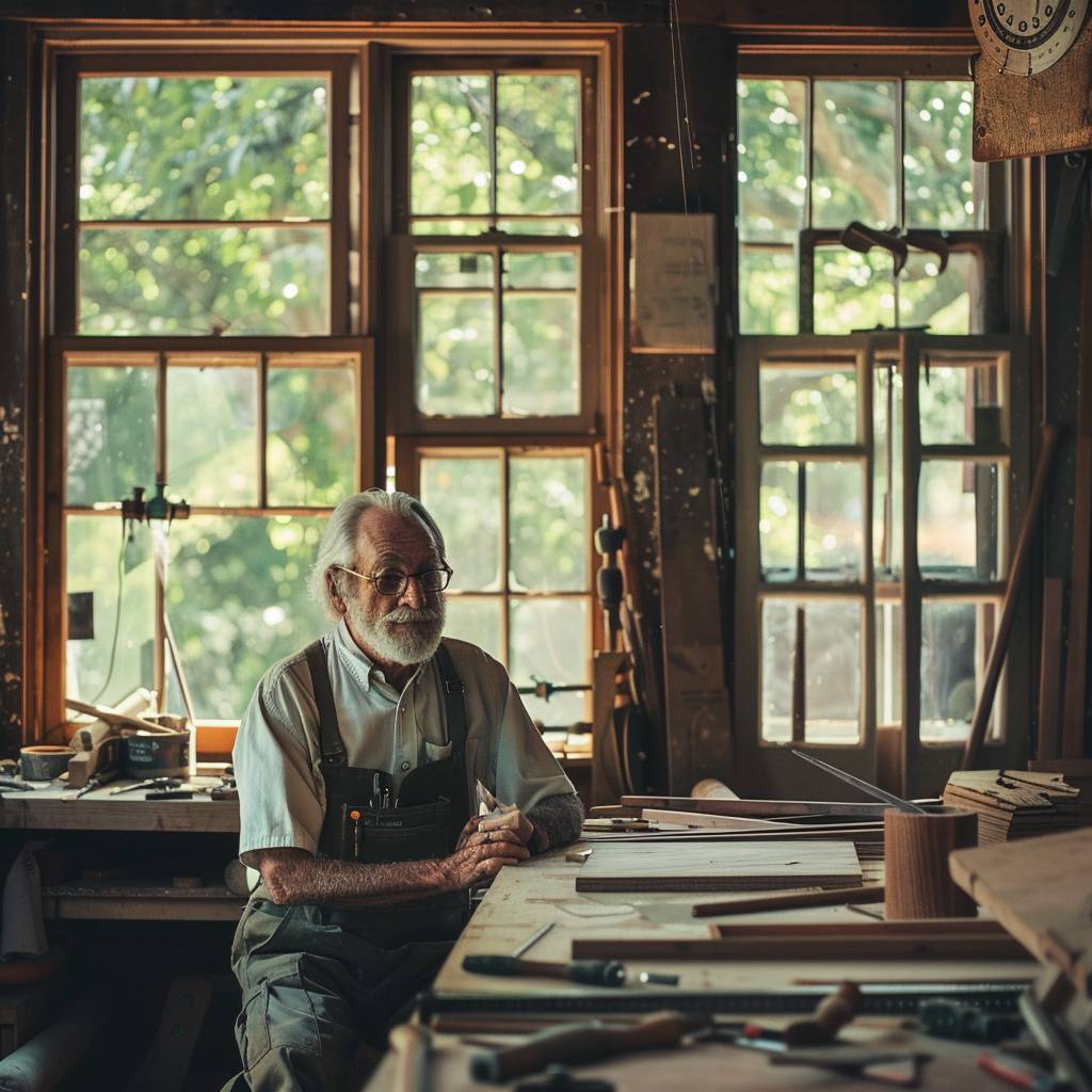 Craftsman portrait in workshop with large windows -- v 6.0