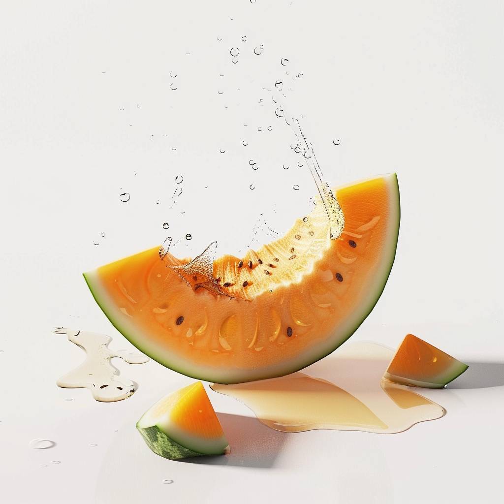 Hyper realistic photo of piel de sapo melon whole and slice, on white background