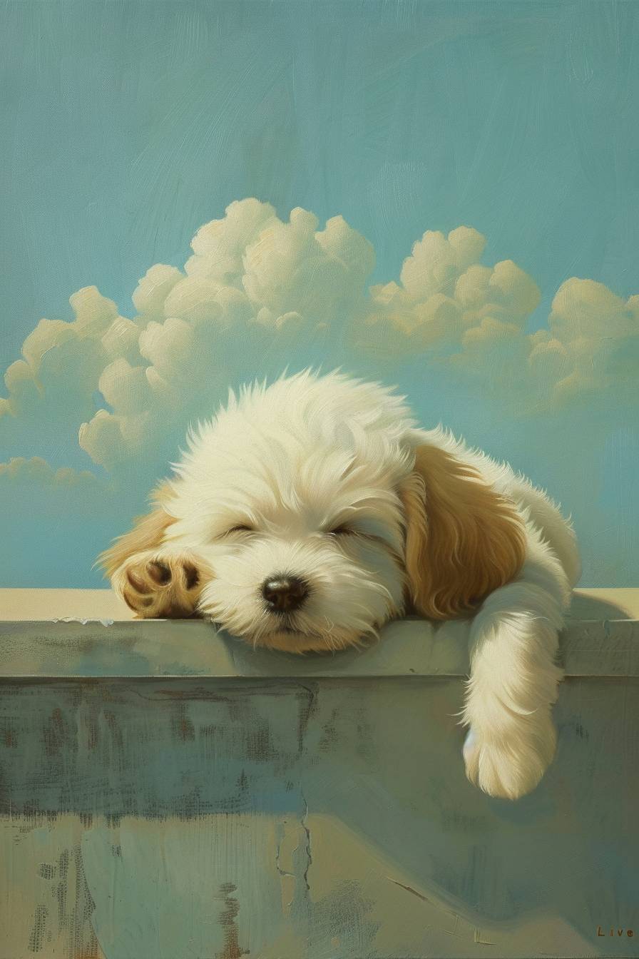 Sleeping puppy painted by Liu Ye