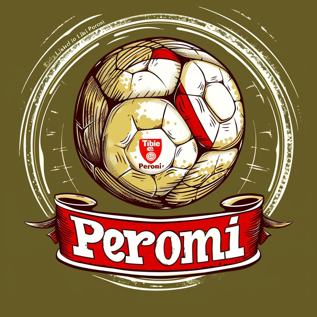Design a logo for a football team called 'Tibie e Peroni', the logo should include Peroni beer and a tibia bone.