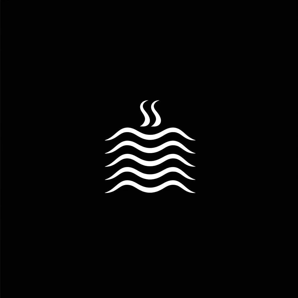 Water, minimal logo, simple lines, flat 2D design, black and white icon