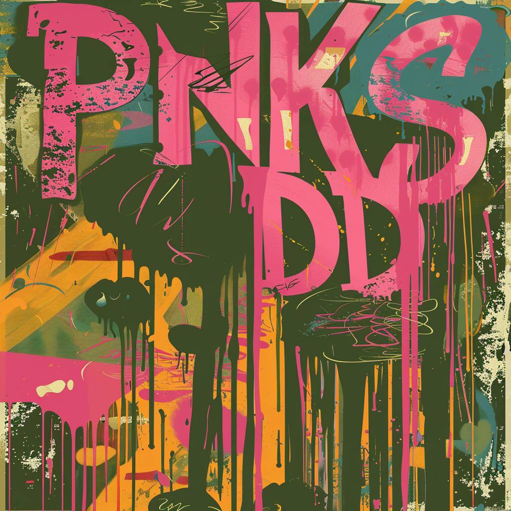 PSYパンクポスター、大きな文字で「PNKS NT DD」と書かれています。サイケデリックカラー