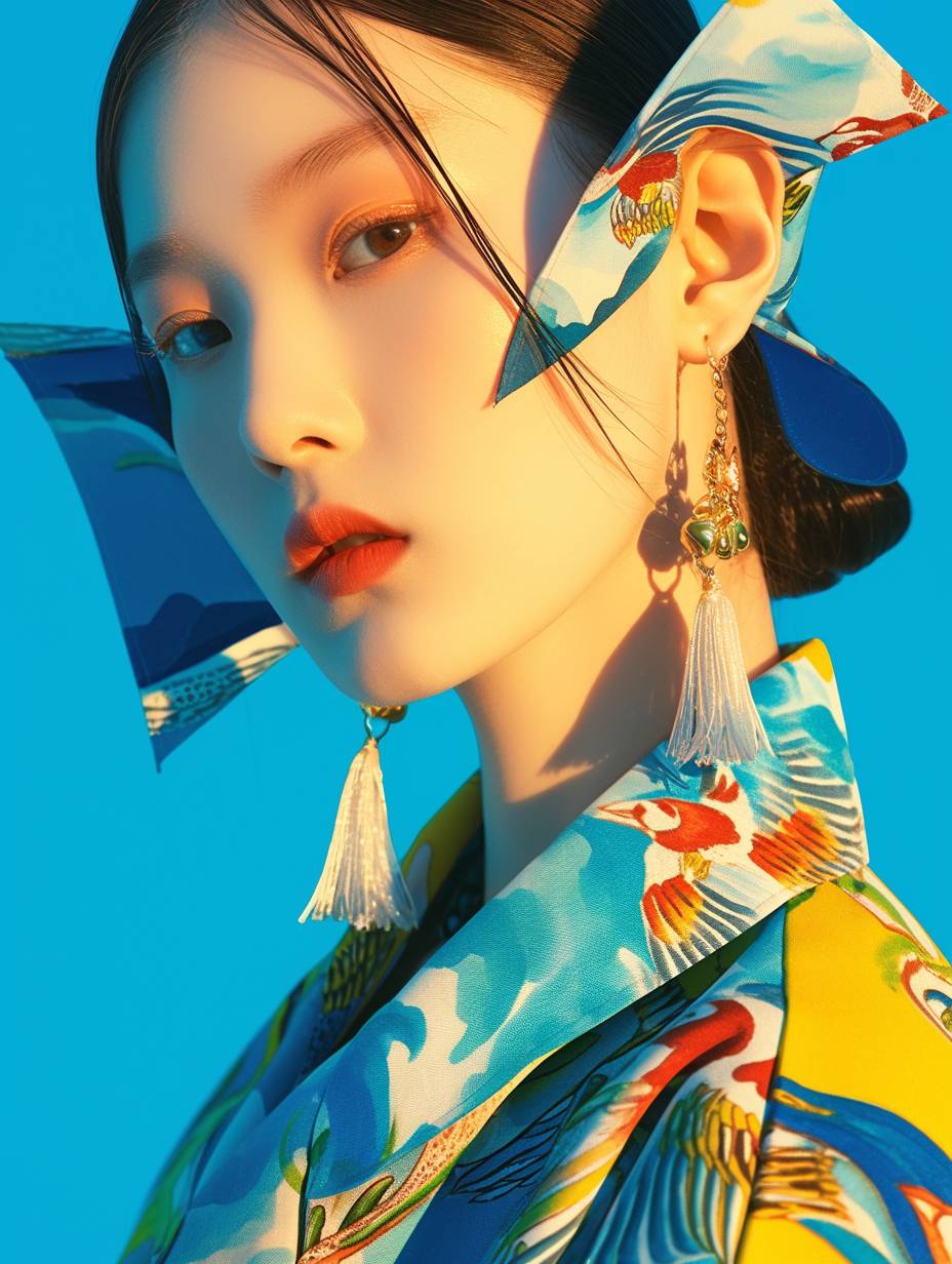 ハッセルブラッドによって撮影された、ビジネスフォトグラフィー、唐代の中国服、虹色の夢、ファッションジオメトリックシュールリアリスム