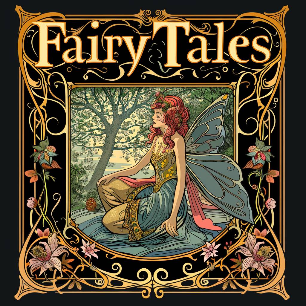 Fairy Tales book cover design in Art Nouveau style --v 6.0