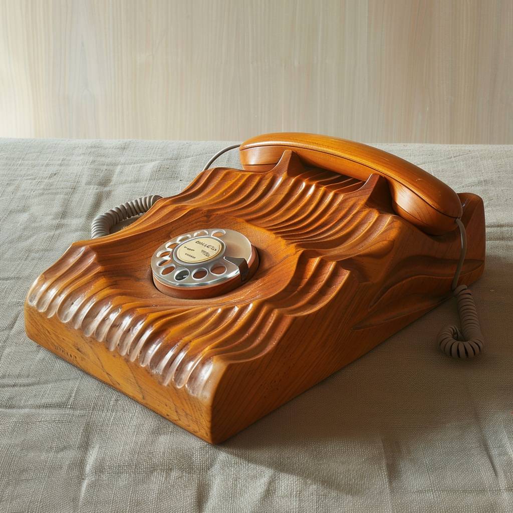 1970s design rotary stationary phone made with ripple-surfaced material