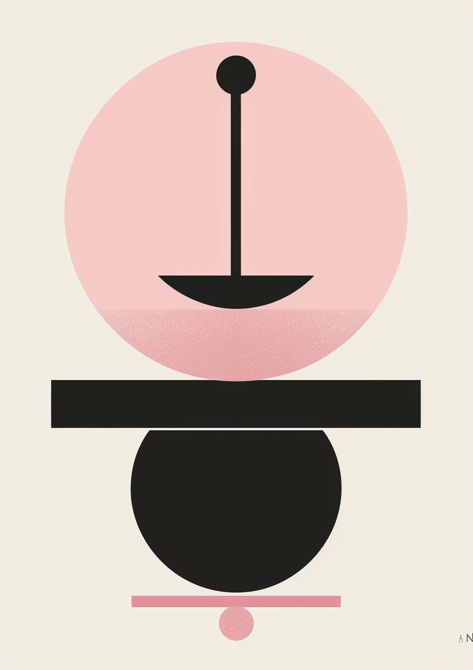 Simple. Pink. Silhouette of a balance. Balanced and symmetrical design. Symmetrical geometric patterns and evenly spaced circles and straight lines are used to emphasize balance.