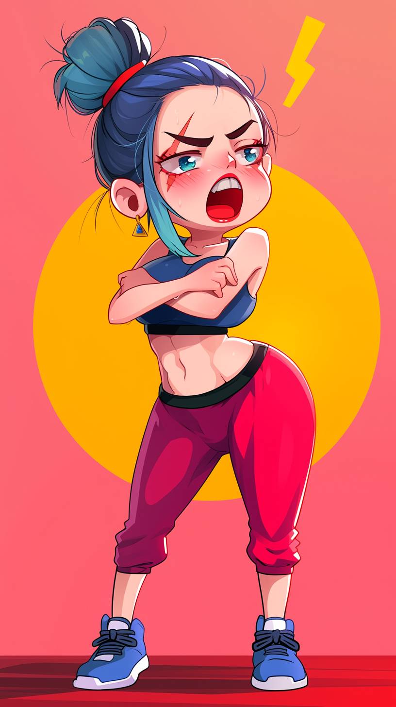 A cartoon of Bulma, in the style of Kenny Scharf, grotesque caricatures