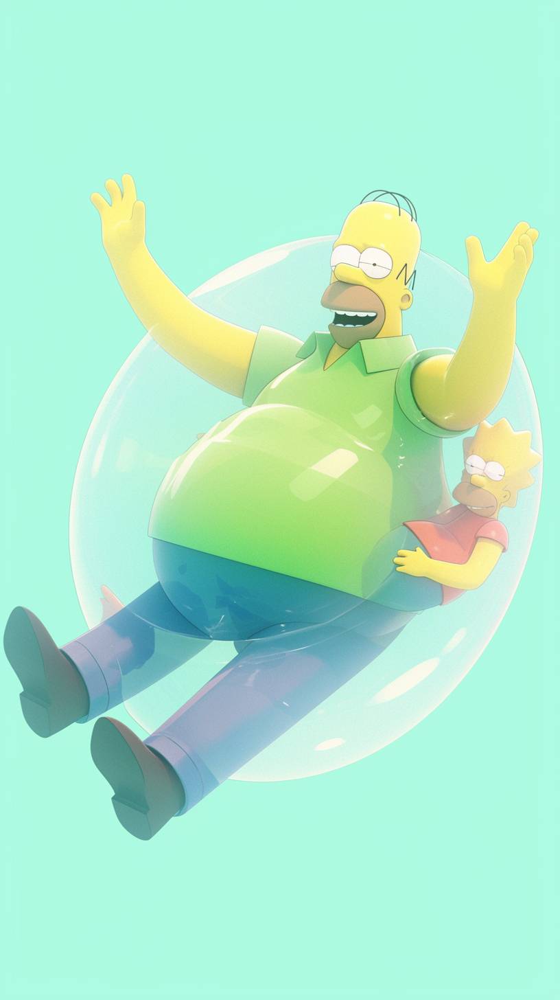 A cartoon of Homer Simpson, in the style of Jim Woodring --ar 9:16 --style raw --sref 3790414247 --niji 6