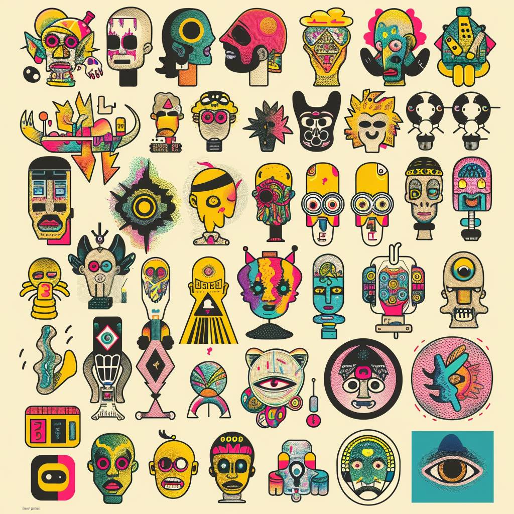 Vector icons set illustrated by Keiichi Tanaami