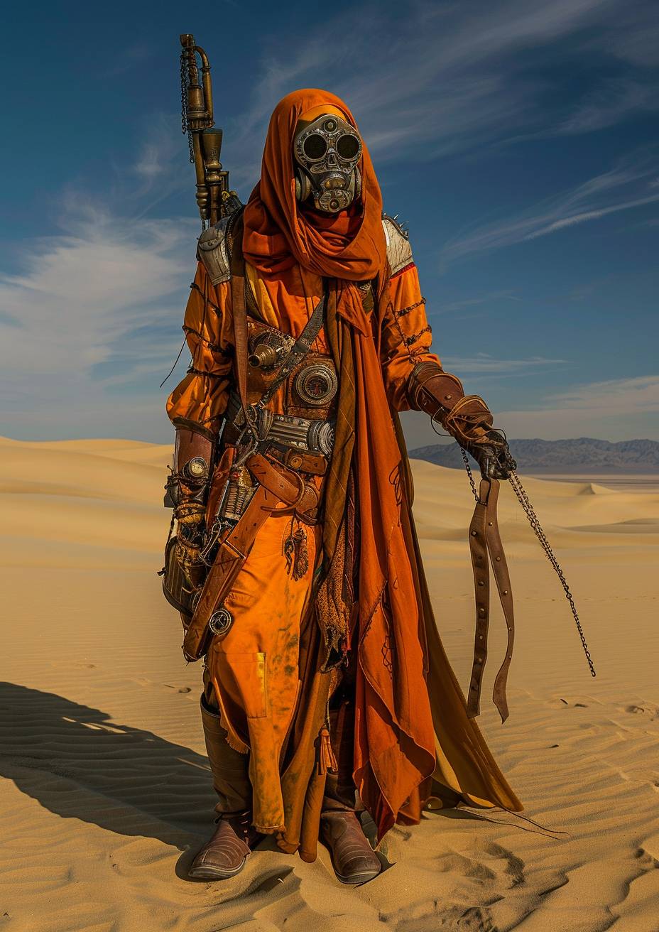 Steampunk traveler monk in the desert by Lynsey Addario--AR 5:7--version 6.0