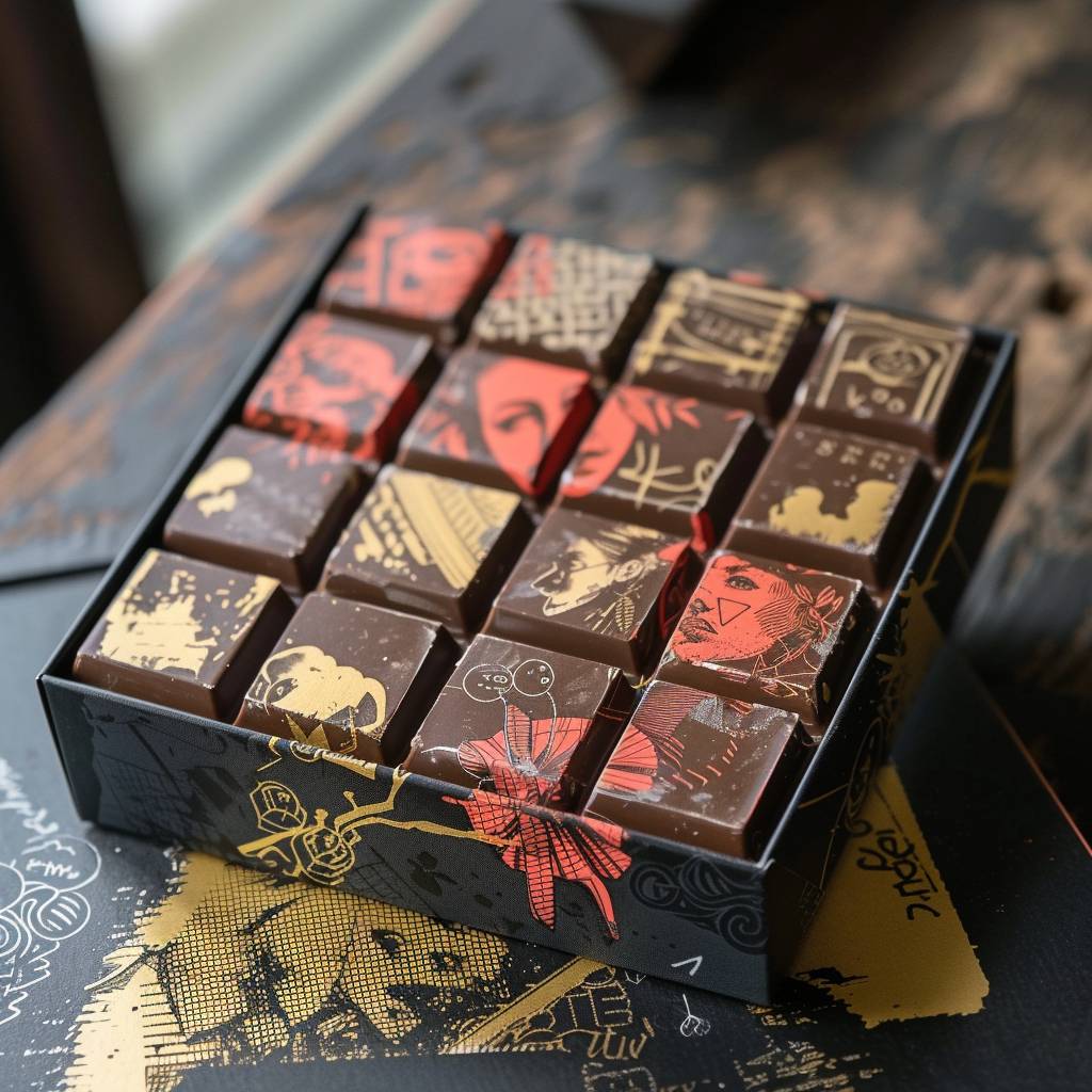Packaging box for chocolate with print by Banksy --v 6.0