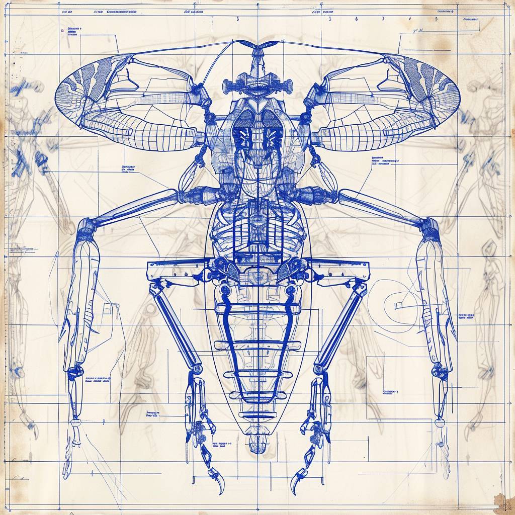 Blueprint of mechanical animal. Symmetrical composition
