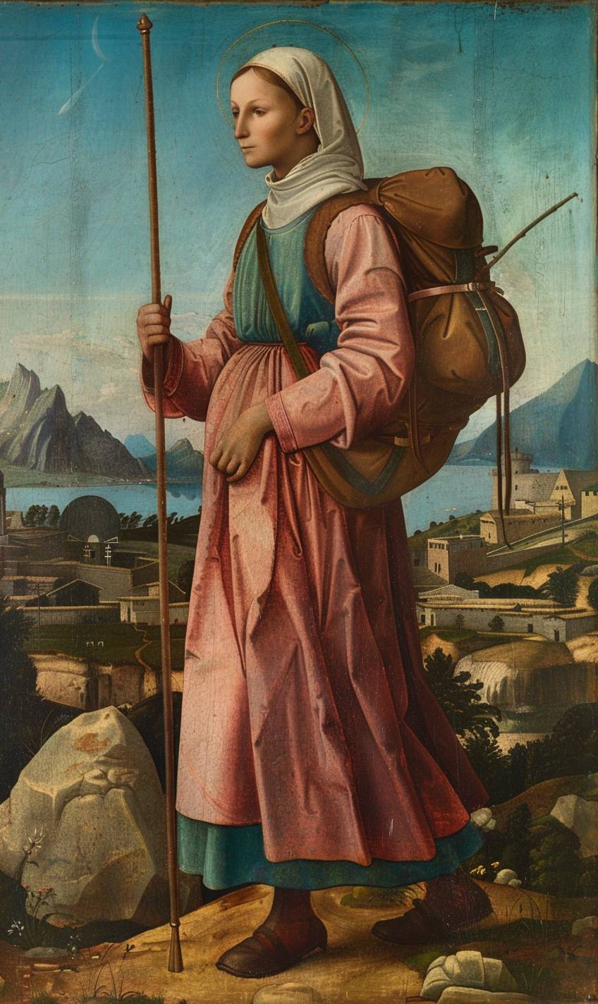 アントネロ・ダ・メッシーナによる女性バックパッカー旅行者を描いた絵画