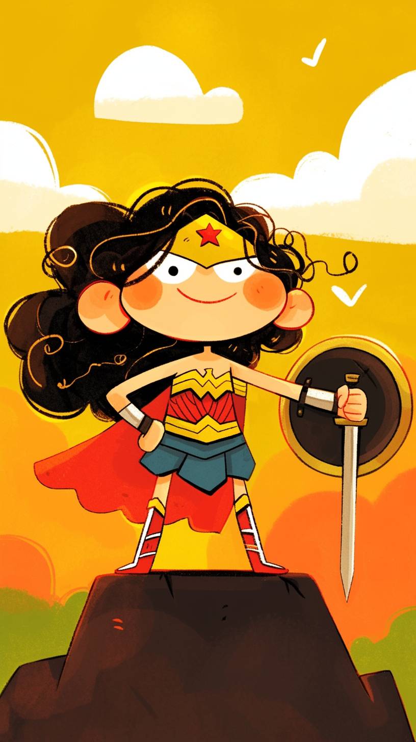 A cartoon of Wonder Woman, drawn in the style of Jim Woodring