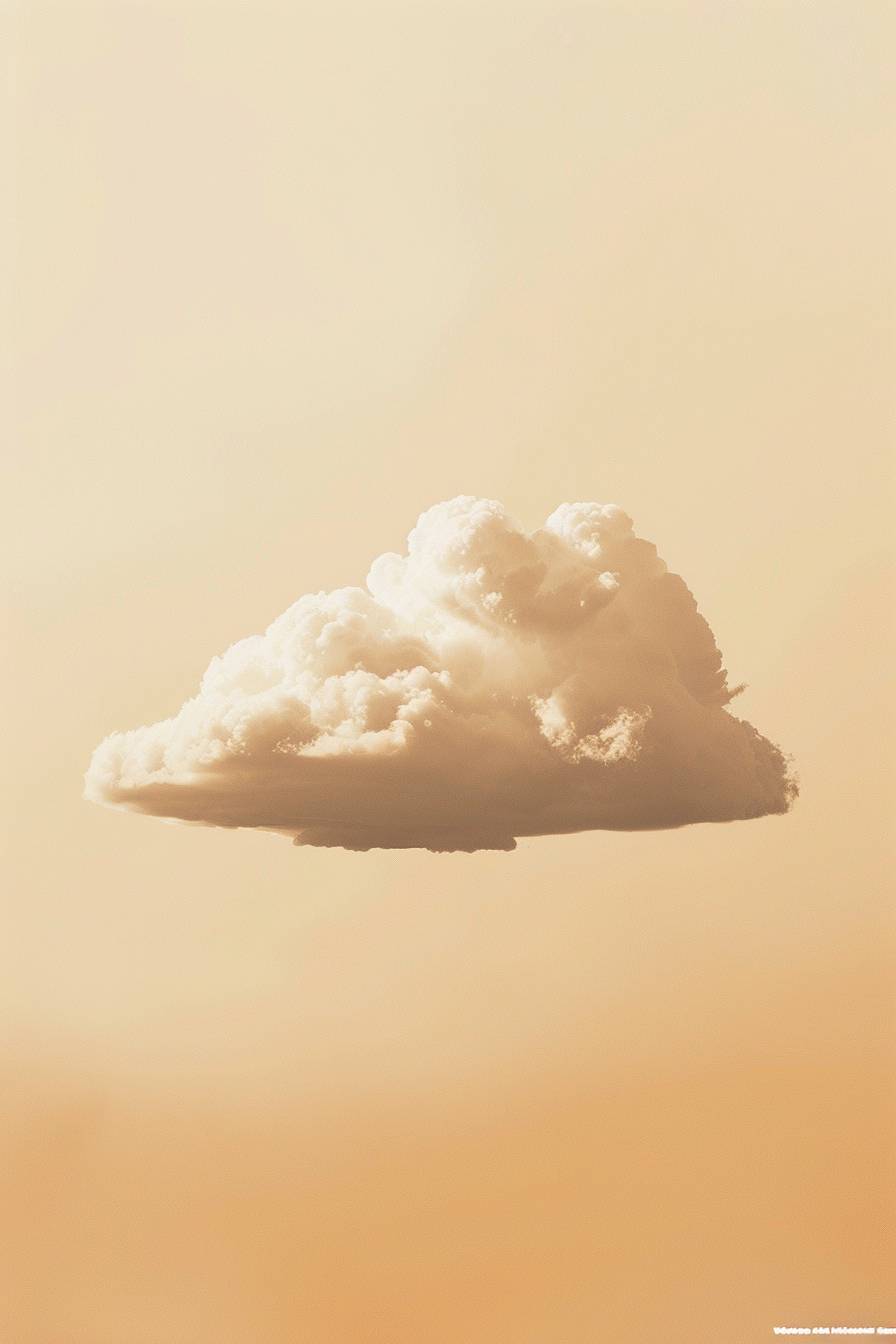 A single cloud, minimalistic poster, soft orange sky and soft white cloud