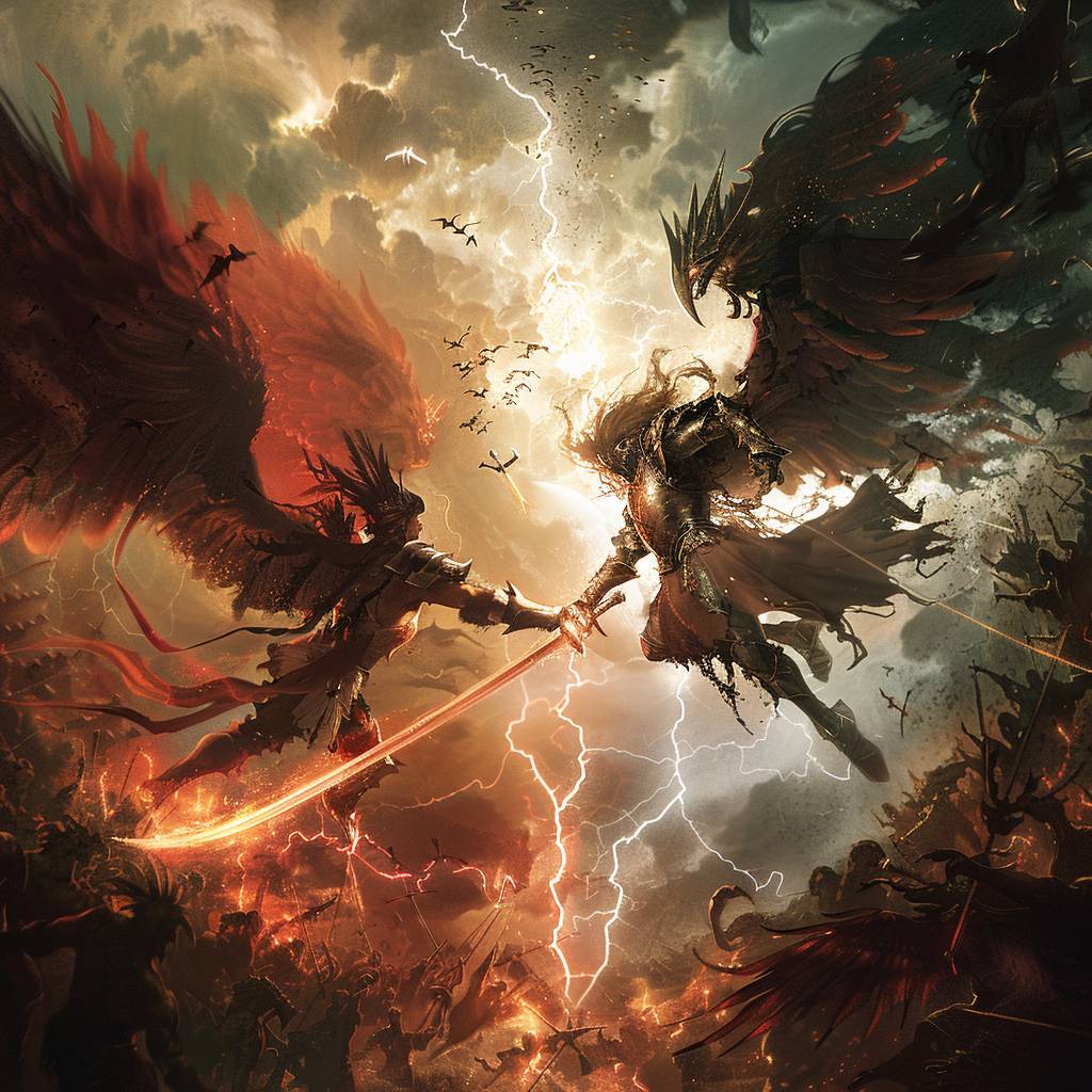 Epic battle between Heaven and Underworld. Shadowed lighting
