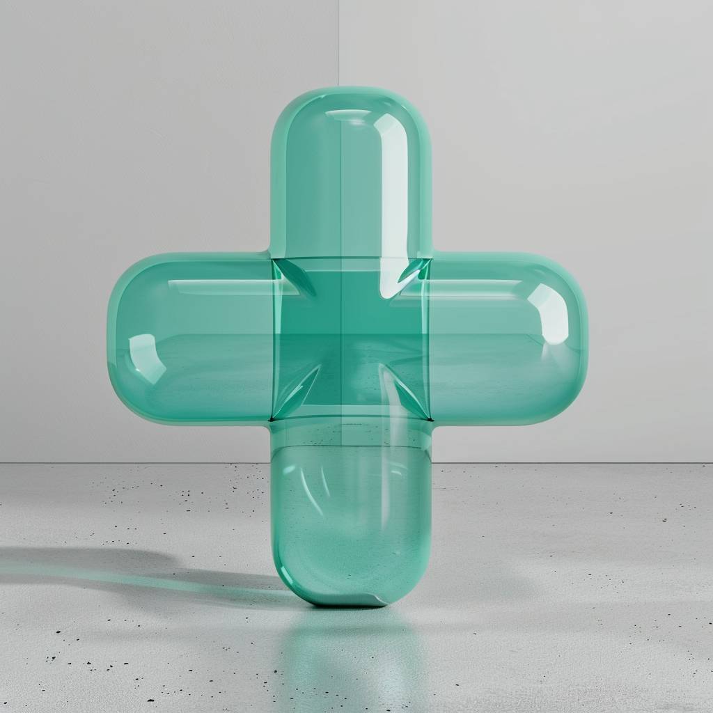 A 3D rendering of a PLUS icon with teal green gel texture, no background, 3D art, minimal --ar 1:1 --style raw --v 6.0