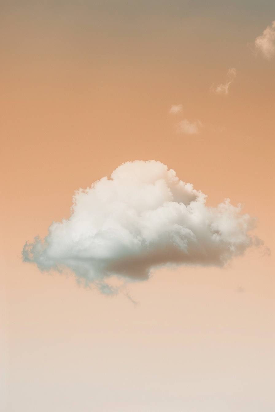 A single cloud, minimalistic poster, soft orange sky and soft white cloud