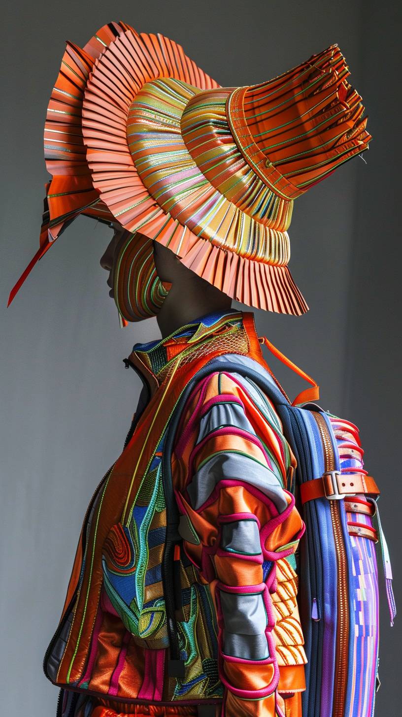 Futuristic outfit and vibrant accessories designed by Jan Van Eyck