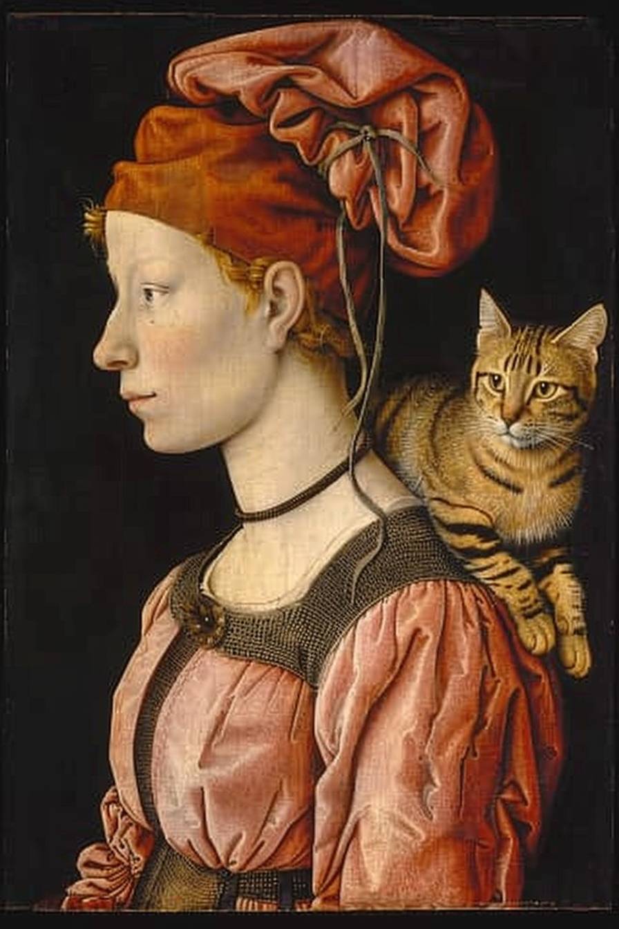 Albrecht Durer's painting depicting lady with kitten on shoulder