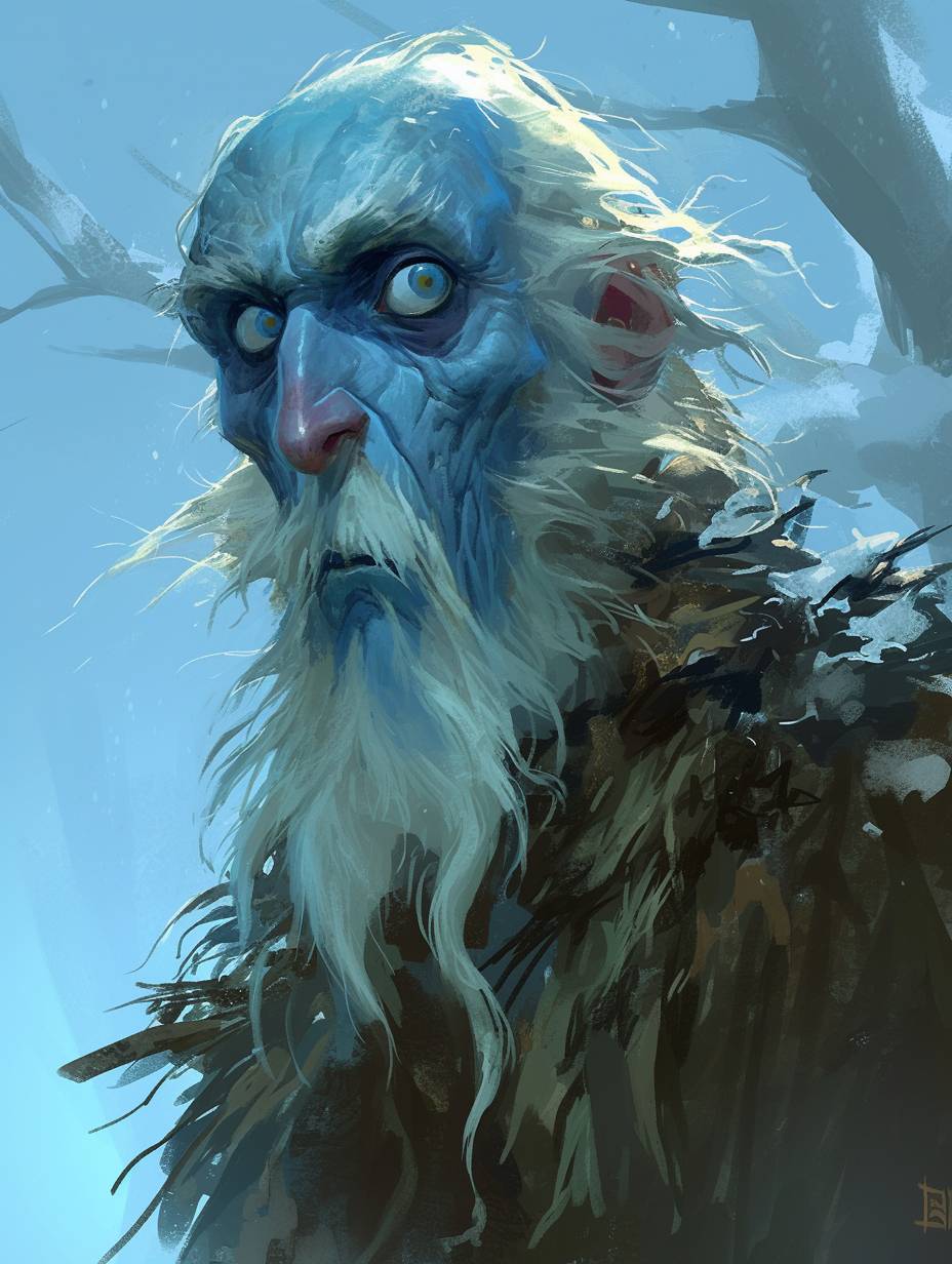 A caricature of a White Walker character with exaggerated features, realistic textures, humor-infused, and playful.