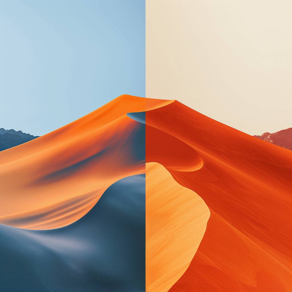 A minimalist image featuring a split screen with two colors: [COLOR-1] on the left side and [COLOR-2] on the right side. In the center, there is a [SUBJECT] depicted in a minimalist way. The left part of the [SUBJECT] has the [COLOR-2] color of the right background, and the right part of the [SUBJECT] has the [COLOR-1] color of the left background. The image should be modern and abstract, using only the colors [COLOR-1] and [COLOR-2].