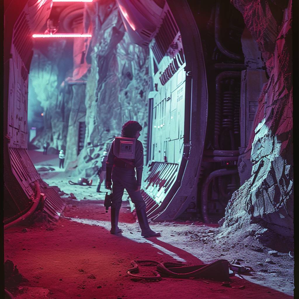 Film still of Star Wars characters in an action scene at [location], [scene], [lighting], [angle], shot with an analog camera in the 70s, saturated colors, detailed composition, directed by George Lucas