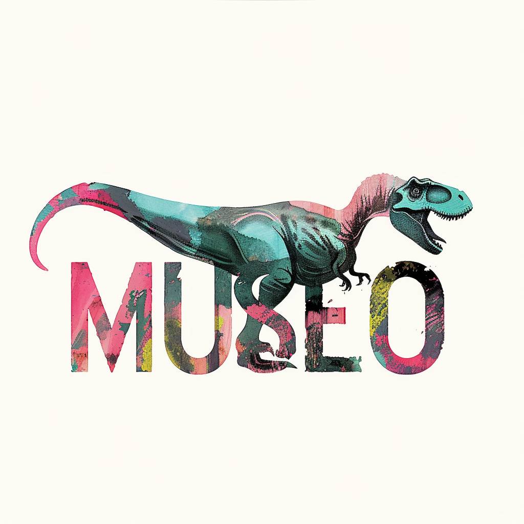Vibrant minimalistic logotype by Elaine Lustig Cohen, lettering 'MUSEUM', dinosaur museum--version 6.0