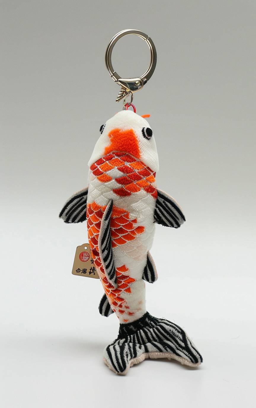 Color koi carp plush toy keychain, Carp leaping over the dragon gate, the dragon is plush, white background