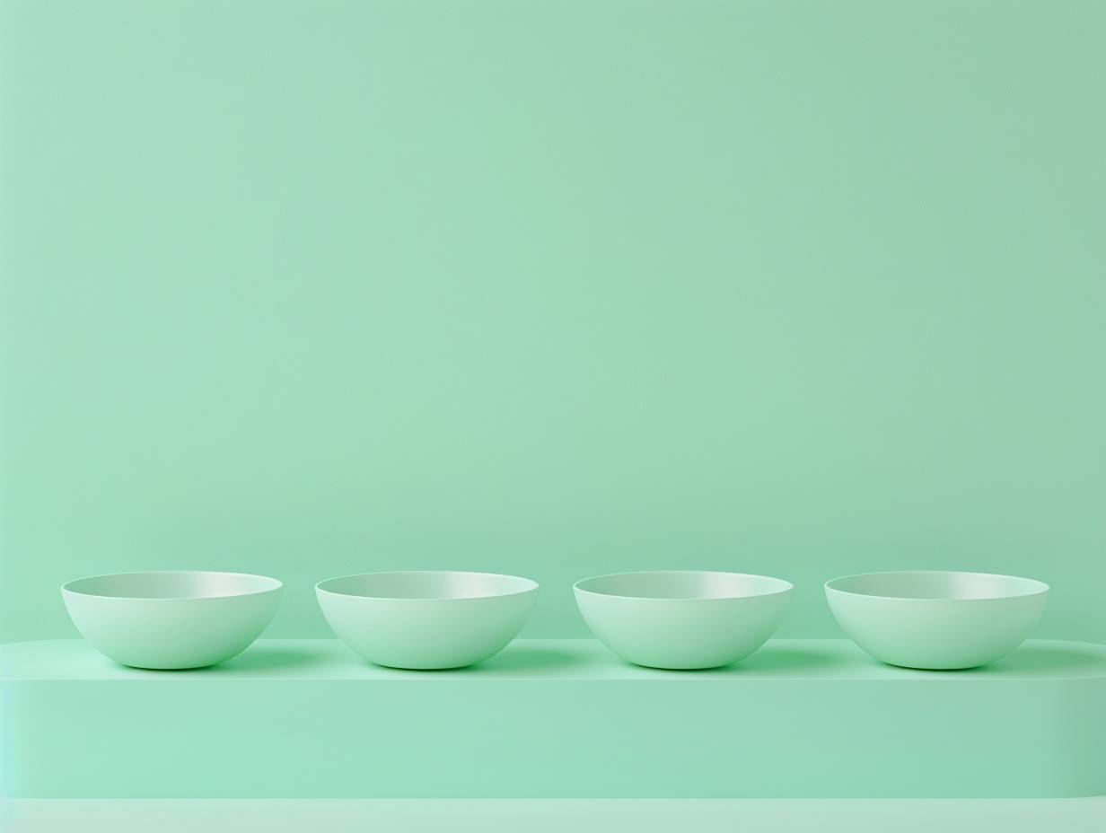 Background image for product display, six small flat bases, light green background, #DDE8D9 color, smooth and curved line, site-specific, Minolta Riva Mini, high detail, extreme appetizing, professional magazine, high-resolution 8K (7680x4320)