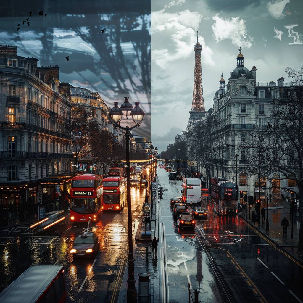 Paris versus London. Split view
