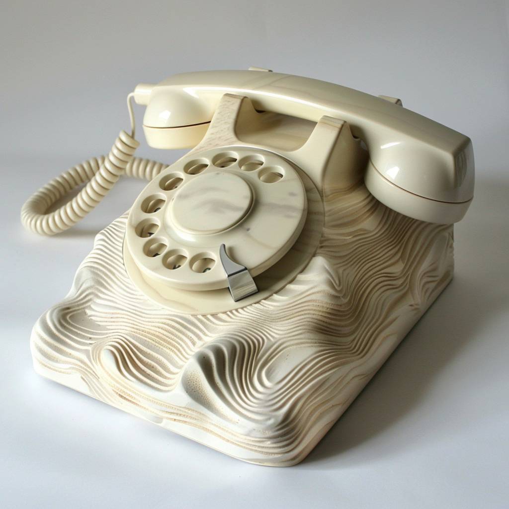 1970s design rotary stationary phone made with ripple-surfaced material