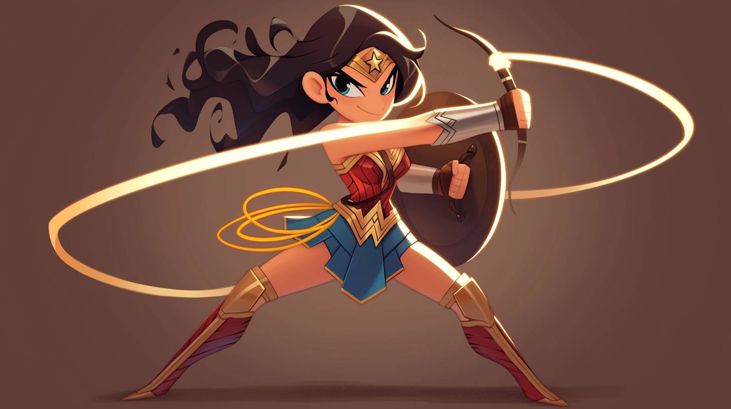 Wonder Woman as a Powerpuff Girl, simple cartoon style, 2D animation
