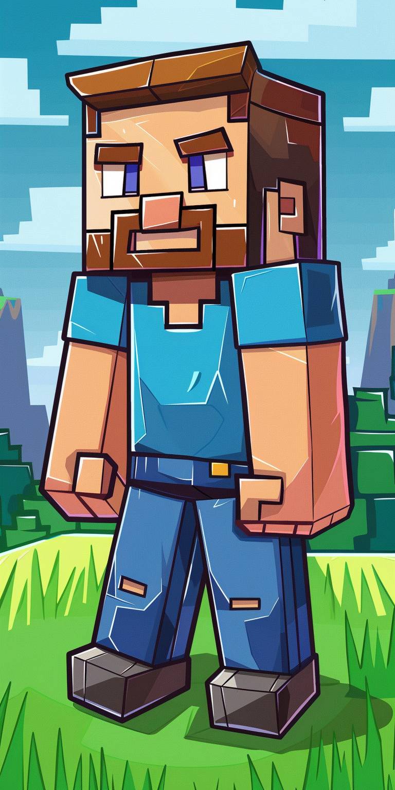 Create an illustration of a cartoonish Minecraft player.