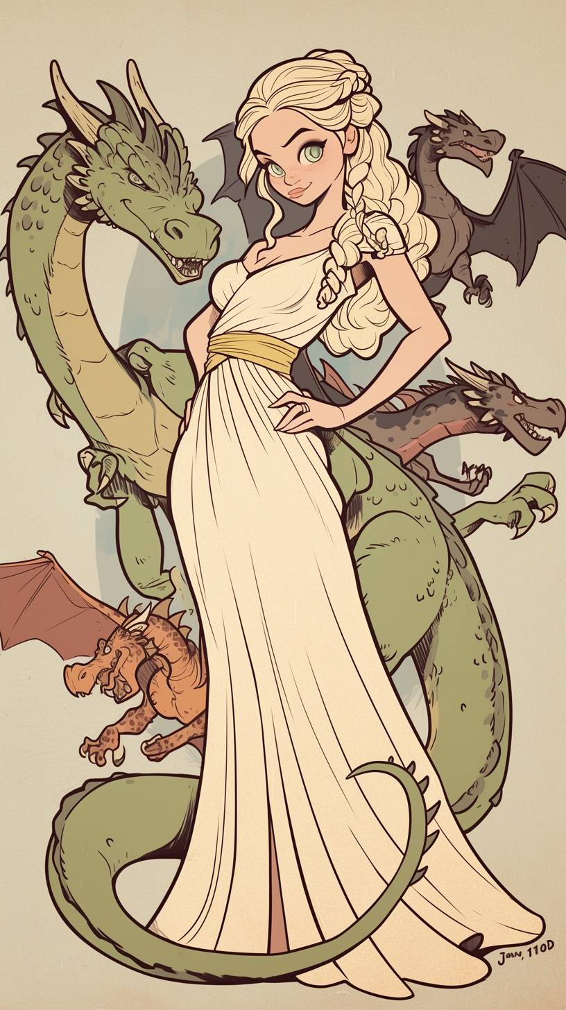 A cartoon of Daenerys Targaryen in the style of Jim Woodring