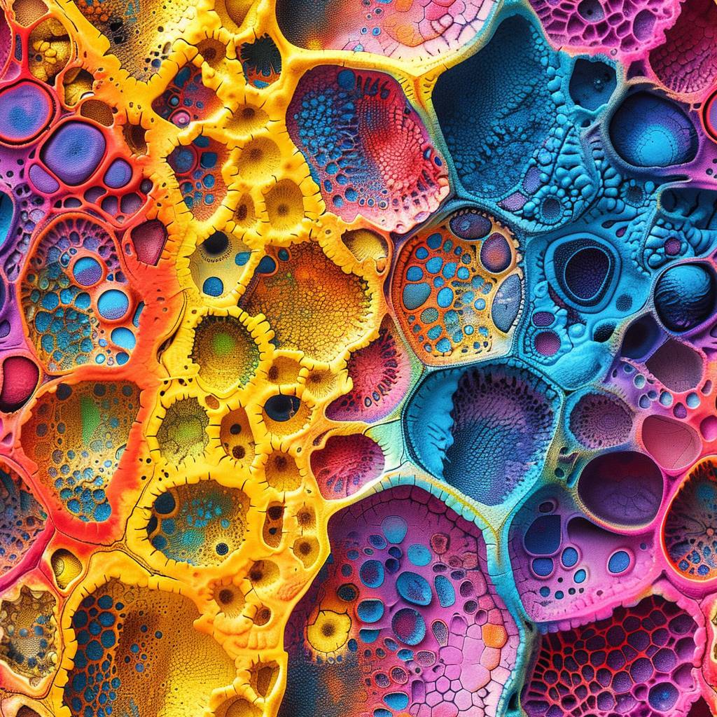 Macro view of porous surface in vivid colors