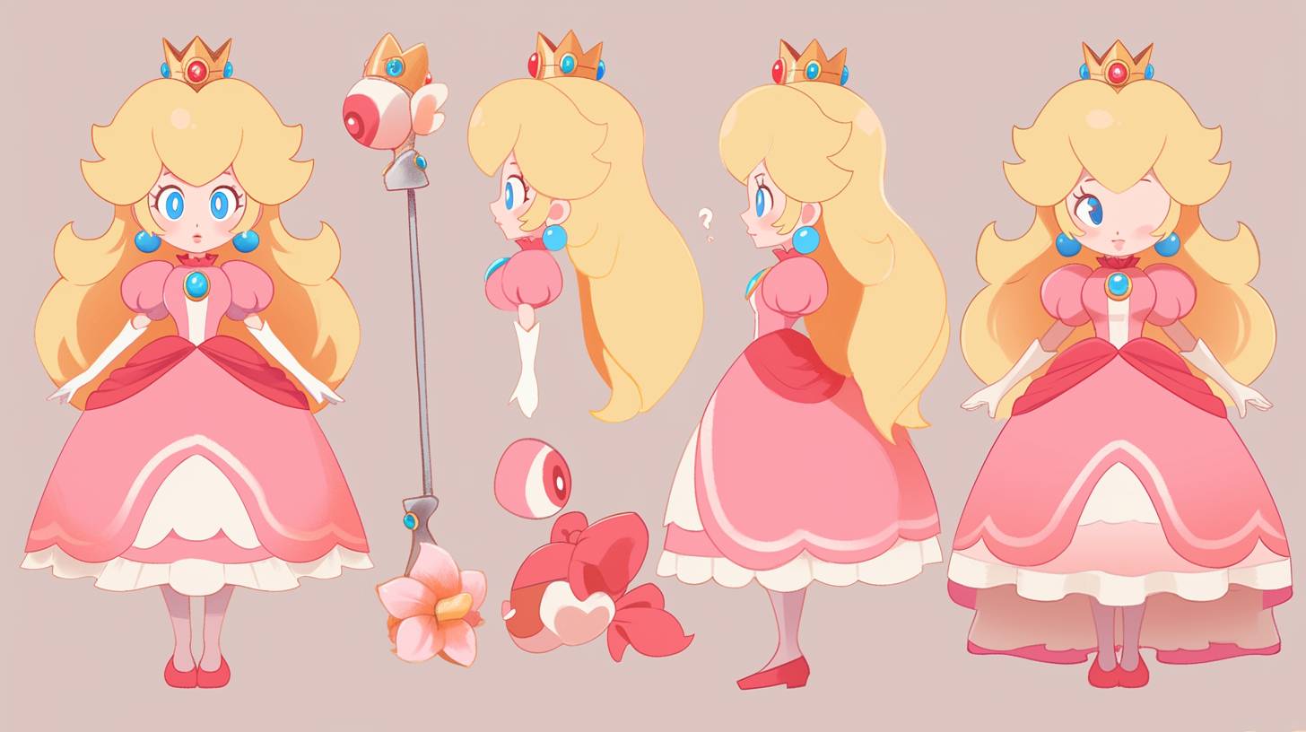 Princess Peach as a Powerpuff Girl, simple cartoon style, 2D animation