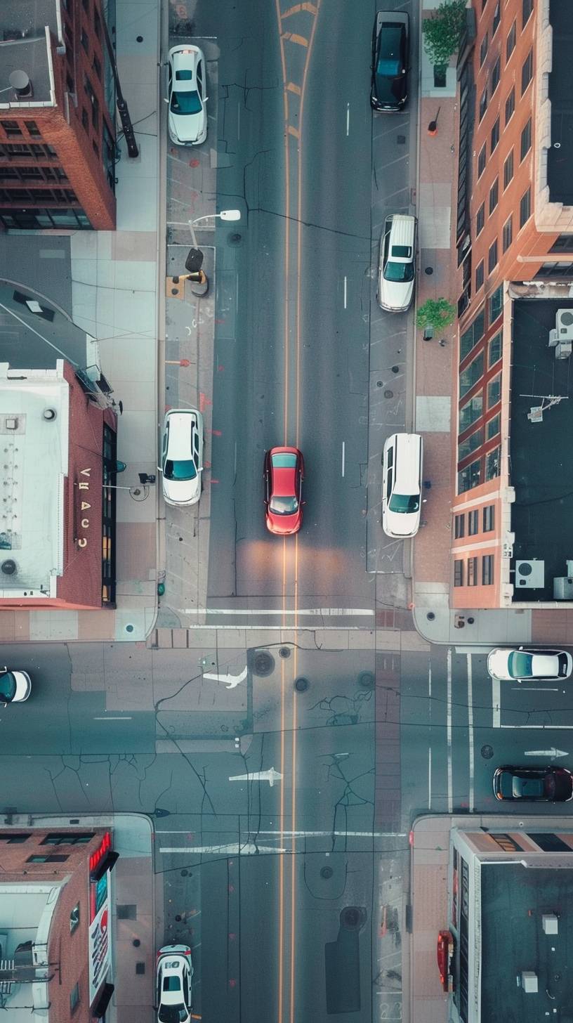 Drone footage of city street