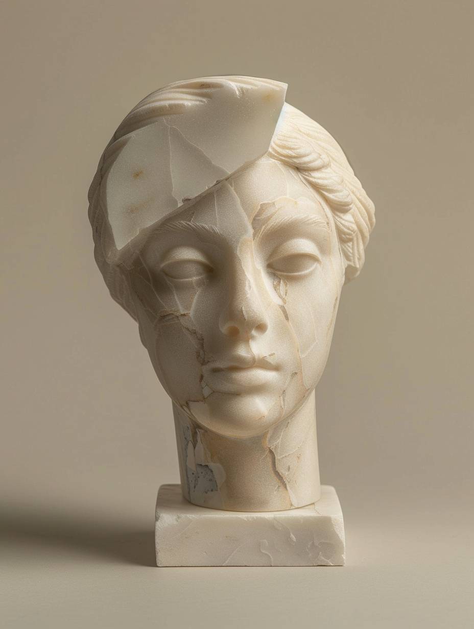 A young woman's marble statue, cracked marble sculptures, exquisite, minimalist --ar 3:4 --v 6.0