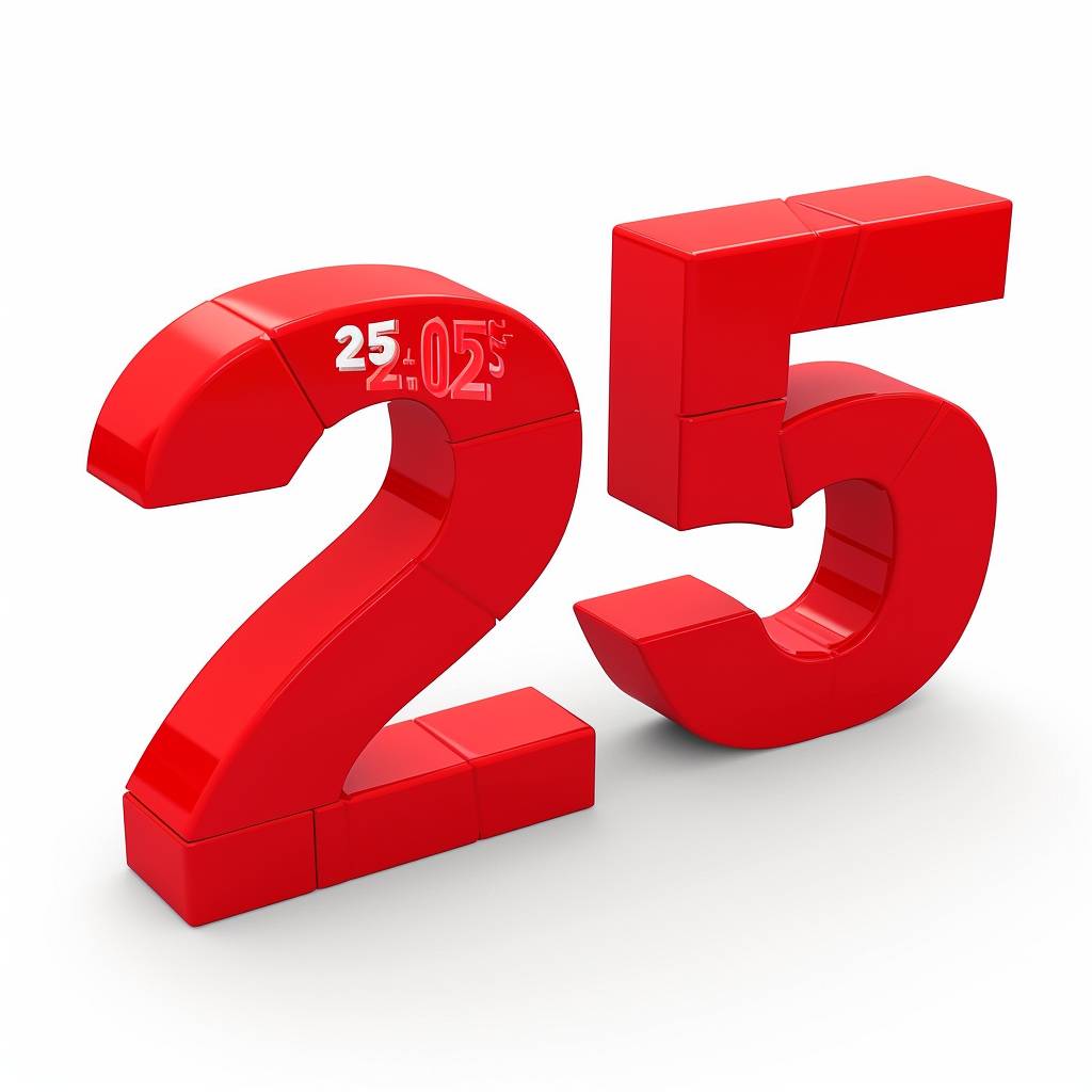 Red text "25.05.25". Red bold condensed font digits