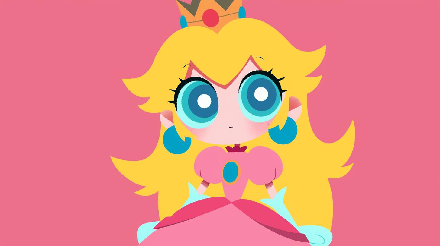 Princess Peach as a Powerpuff Girl, simple cartoon style, 2D animation