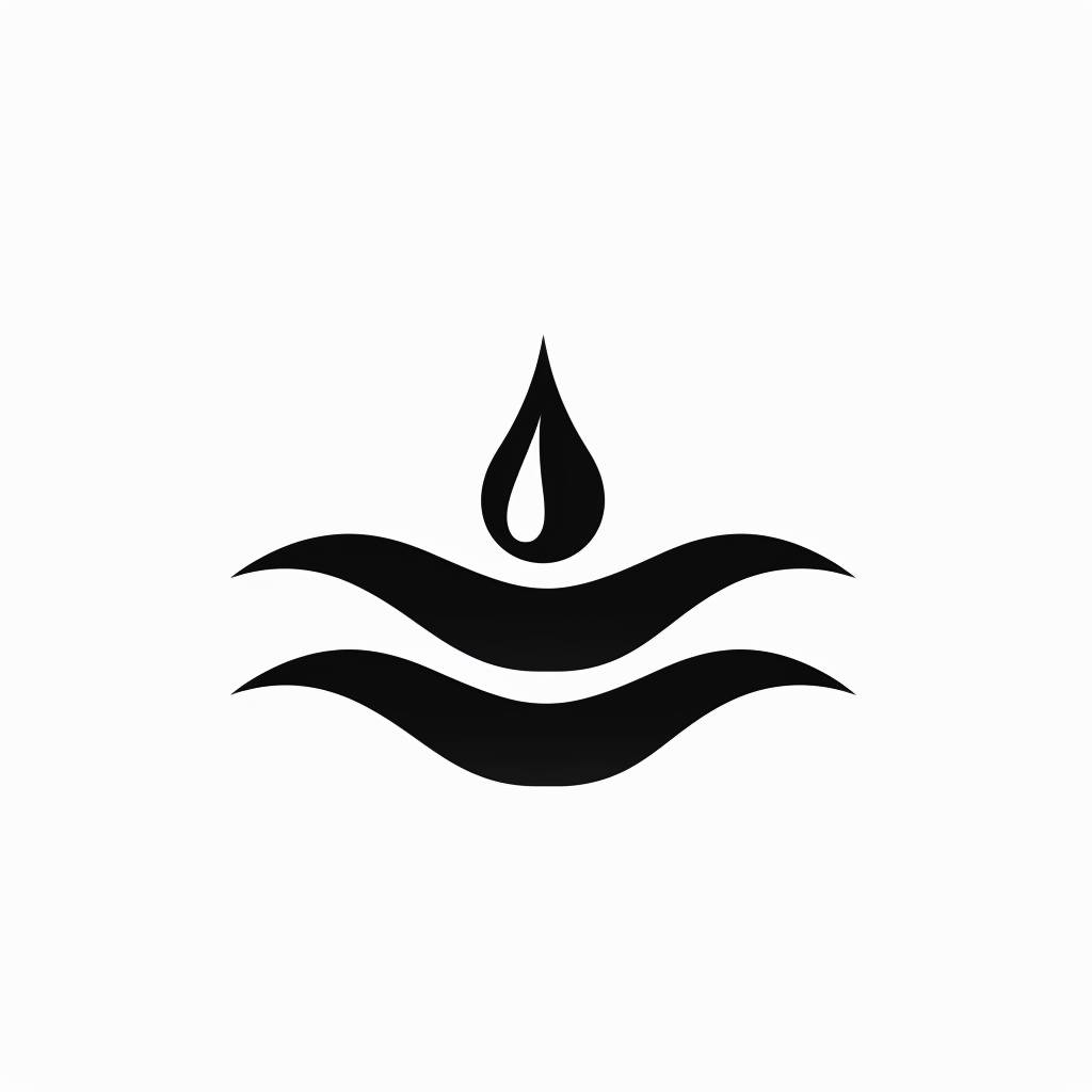 Water, minimal logo, simple lines, flat 2D design, black and white icon