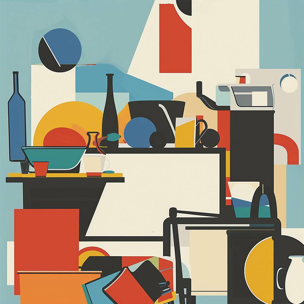 Garage sale poster with artful design. Minimalist composition