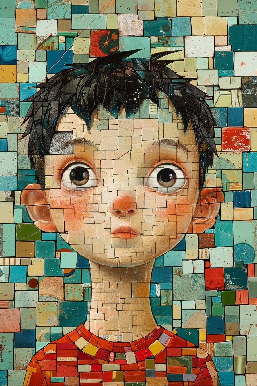 Cute boy character mosaic by Liu Ye