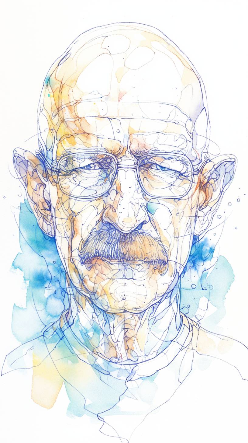 A cartoon of Walter White, in the style of Kenny Scharf, grotesque caricatures